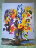 TABLOU PE PANZA CU SASIU NOU 30X40 CM VAS CU FLORI PRET DOAR 20 LEI