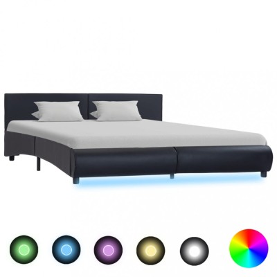 vidaXL Cadru de pat cu LED, negru, 180 x 200 cm, piele ecologică foto