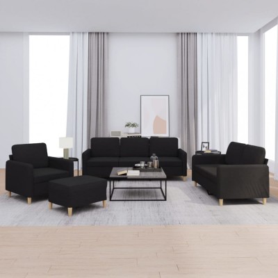 vidaXL Set de canapele cu perne, 4 piese, negru, textil foto