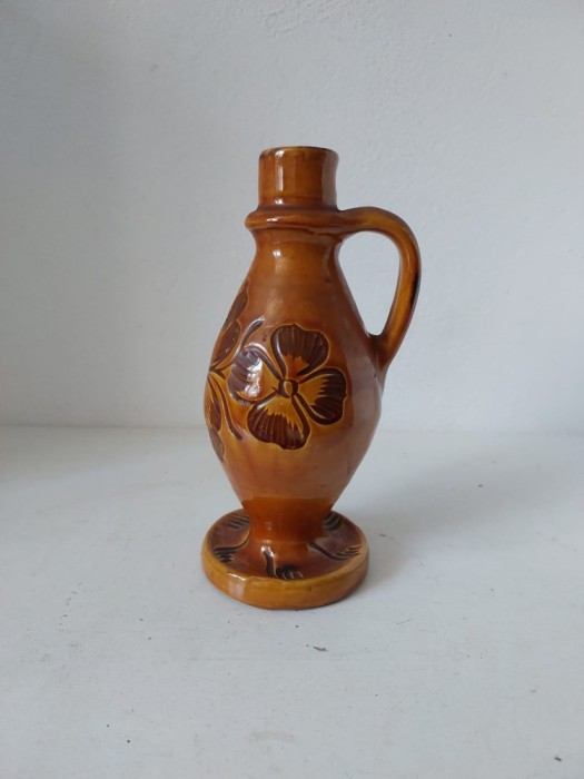 Sfesnic suport lumanare ceramic vechi Corund, Korond Transilvania, semnat Biro Arpad