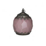 Felinar din sticla si metal cu LED Pink 11 cm x 13 cm, Inart