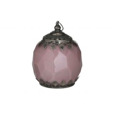 Felinar din sticla si metal cu LED Pink 11 cm x 13 cm