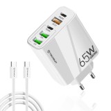 Incarcator retea USB Quick Charge 65W + cablu tip C Techsuit, alb, CHC2