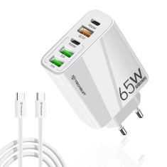 Incarcator retea USB Quick Charge 65W + cablu tip C Asteroid GSM, alb, CHC2