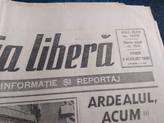 ZIARUL ROMANIA LIBERA NR 184 3 AUGUST 19901