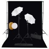 VidaXL Set studio foto cu lămpi, umbrele, fundal și reflector