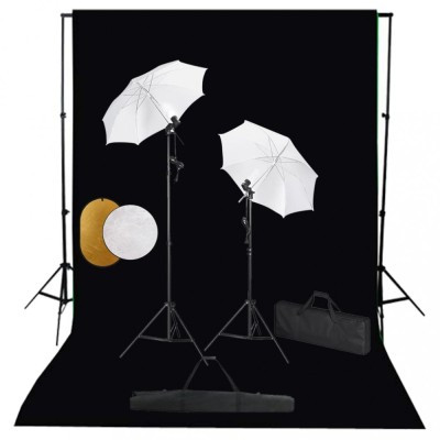 vidaXL Set studio foto cu lămpi, umbrele, fundal și reflector foto