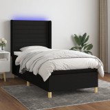 VidaXL Pat cu arcuri, saltea și LED, negru, 90x190 cm, textil