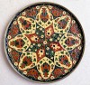 Farfurie decorativa vintage din alama pictata manual tip cloison, mozaic emailat, model coada de paun