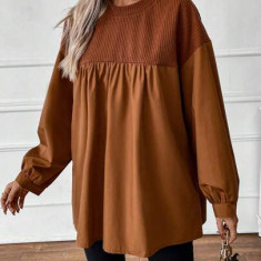 Bluza oversized, cu maneca lunga, maro, dama, Shein