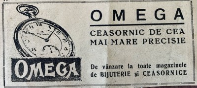 1931 Reclamă rom&amp;acirc;nească CEASURI de buzunar OMEGA in Romania interbelica in magazinele de CEASORNICE si BIJUTERII comertul de lux interbelic Romania foto