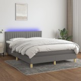 vidaXL Pat cu arcuri, saltea și LED, gri &icirc;nchis, 140x190 cm, textil