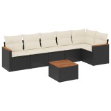 Cumpara ieftin Set canapele de gradina cu perne, 7 piese, negru, poliratan