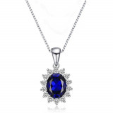 Colier din argint, cu pandantiv cu safir albastru si zirconiu, Royal Sapphire