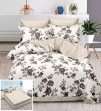 Cumpara ieftin Lenjerie Pat Bumbac 6 Piese Cu Elastic Crem Imprimeu 180x200 cm