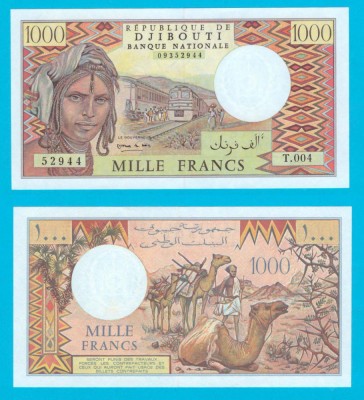 Djibouti (p#37) 1.000 Francs 1988 UNC &amp;#039;Caravană cămile&amp;#039; serie: T.004 52944 foto