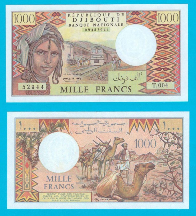 Djibouti (p#37) 1.000 Francs 1988 UNC &#039;Caravană cămile&#039; serie: T.004 52944