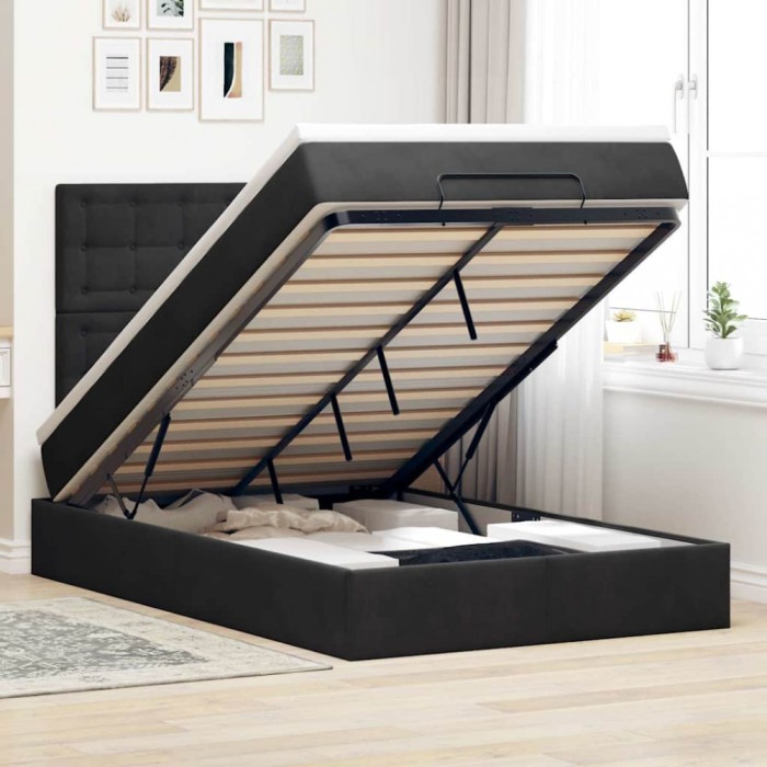 vidaXL Cadru de pat otoman cu saltele, catifea neagră 120x190cm 3313603