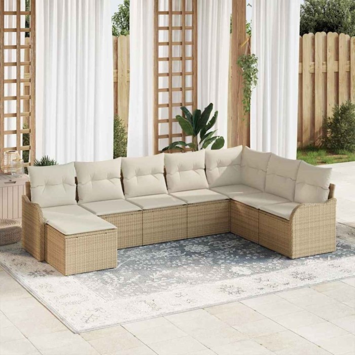 vidaXL Set de canapele pentru grădină cu pernă 8 pcs Bej Rattan poli 3345821