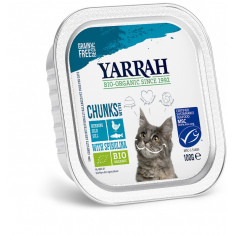 Hrana umeda bio pentru pisici cu carne de pui, peste si spirulina, 100g Yarrah