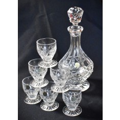 Carafa / sticla pentru lichior cu sase pahare din cristal Boemia / Bohemia Cehia