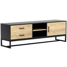 HOMCOM Mobilier pentru TV de 60&quot; cu Dulăpior, 2 Sertare și Rafturi Deschise Reglabile, 140x35x45 cm, Lemn Natural | Aosom Romania