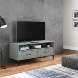 Cumpara ieftin Comodă TV cu picioare metalice &bdquo;OSLO&rdquo;, gri, lemn masiv pin