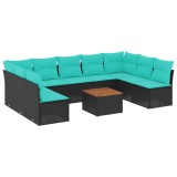 Cumpara ieftin Set canapele de gradina cu perne, 10 piese, negru, poliratan