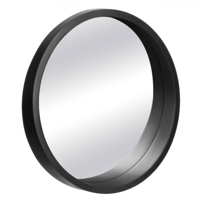 Oglindă de Perete, Rotundă, Diametru 50cm, Culoare Negru Mat, Cadru Lat Plastic foto