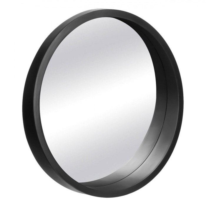 Oglindă de Perete, Rotundă, Diametru 50cm, Culoare Negru Mat, Cadru Lat Plastic