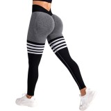Colanti Model Jambiere cu Dungi, Talie Inalta si Efect Push-Up. Gri Negru - S, Oem