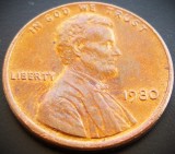 Moneda 1 CENT - SUA, anul 1980 * cod 2574 = A.UNC