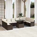 vidaXL Set de canapele pentru grădină cu pernă 11 pcs Maro Rattan poli 3348354