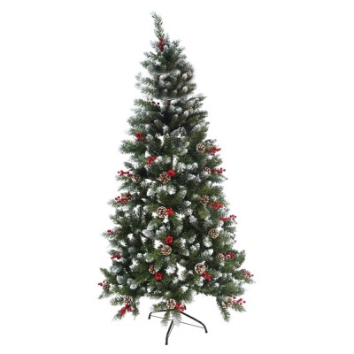 Brad artificial decorat de craciun sectionat pentru perete/ colt, 2.10 m, diametru inferior 106 cm, interior/ exterior, verde foto