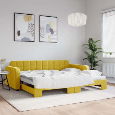 vidaXL Pat de zi cu extensie, galben, 90x200 cm, catifea 3196934 foto