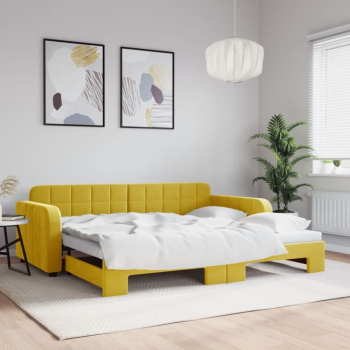 vidaXL Pat de zi cu extensie, galben, 90x200 cm, catifea 3196934