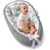 Cosulet Bebelusi pentru Dormit tip Baby Nest, Linomag&reg;, cu Doua Fete, 0-24 Luni, 90x55cm, Husa Bumbac, Confort &amp; Siguranta, Alb/Gri deschis
