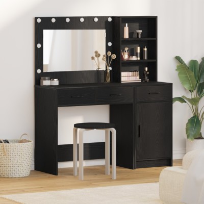vidaXL Set masă toaletă cu LED, 2 piese, negru, lemn prelucrat foto