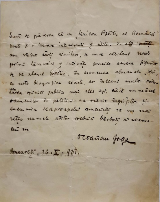 OCTAVIAN  GOGA INVOCĂ NECESITATEA UNUI  LEXICON POLITIC AL ROM&Acirc;NIEI  MARI, București, 1937.