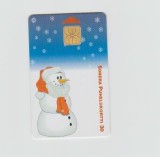 bnk card Cartele telefonice - Finlanda - Sonera - Seria D - Snowman with a red scarf and a red bobcap - Col:FI-SON-D-0177