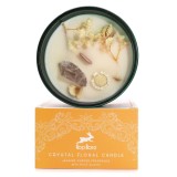 Lumanare Parfumata Iasomie cu Cristale &amp; Flori Naturale, Zodia Leu, Sticla Verde, Fitil Lemn, 22h