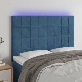 VidaXL Tăblie de pat cu LED, albastru &icirc;nchis, 144x5x118/128cm, catifea