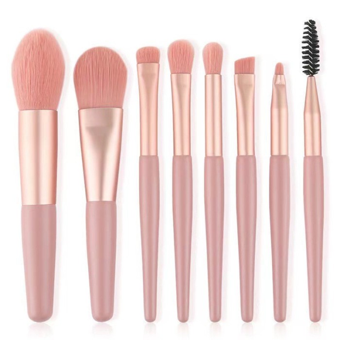 Mini set portabil 8 pensule de machiaj roz, flippy