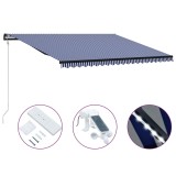 VidaXL Copertină retractabilă senzor v&acirc;nt &amp; LED albastru/alb 500x300cm