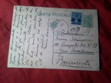 Carte Postala circulata Filipesti - Bucuresti 1934 , goarna mare 51 Timbru fix 3 lei Carol II si Timbrul Aviatiei