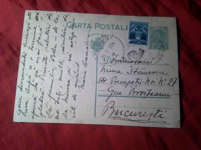 Carte Postala circulata Filipesti - Bucuresti 1934 , goarna mare 51 Timbru fix 3 lei Carol II si Timbrul Aviatiei foto