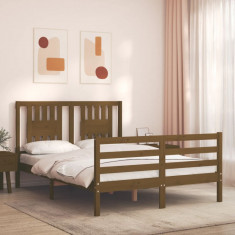 vidaXL Cadru de pat cu tablie, maro miere, 140x200 cm, lemn masiv foto