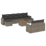 Set mobilier de gradina cu perne, 10 piese, gri, poliratan
