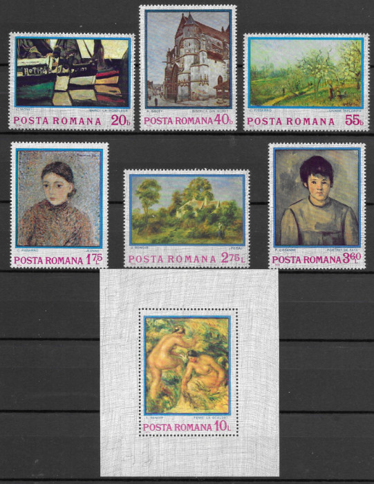 Romania 1974 - Reproduceri de arta Impresionismul, serie/colita, MNH, LP 839/840