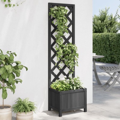 Jardinieră cu spalier, negru, lemn masiv de brad foto